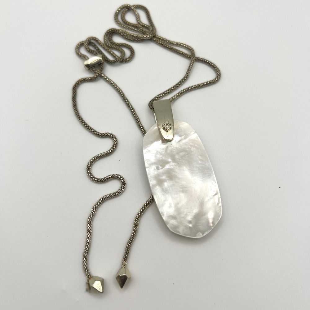 Kendra Scott Mother of Pearl Shell Pendant Long Adjustable Necklace Silver Tone